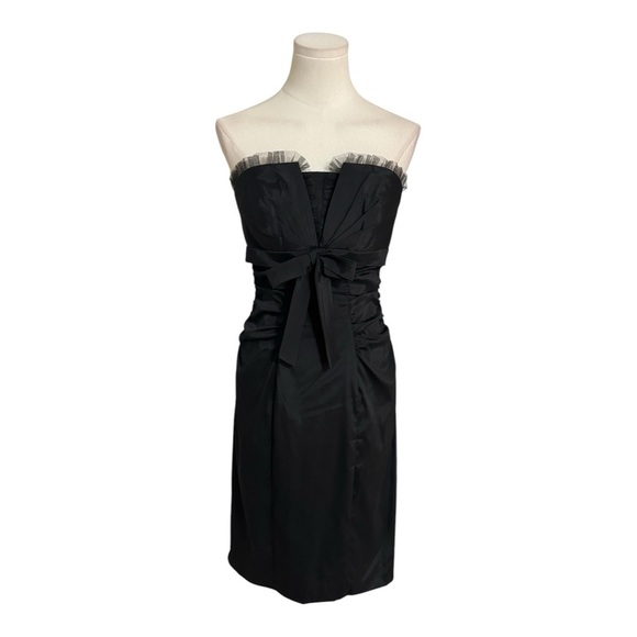 CACHE Black Strapless Mini Dress LBD Cocktail‎ Party Wedding Event Size 8 6 Bow - Picture 8 of 8